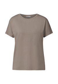 Tričko s krátkým rukávem a kulatým výstřihem z hnědého bavlněného jersey. Hladká textura, ležérní střih, bez vzorů, jednoduchý design, s rovnými lemy.