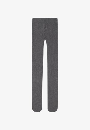 Leggings gris en tissu doux et extensible. Présentent un design lisse et épuré avec une coupe ajustée et sans matériel ni motifs visibles.