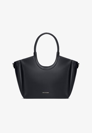Černá kožená kabelka s oblými dvojitými rukojetmi, mírně zúženými stranami a logem "WITTCHEN" ve zlatém písmu uprostřed přední strany.