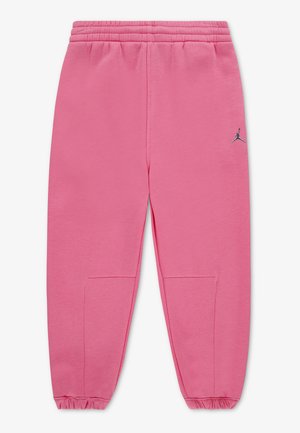 Jasnoružové tepláky s elastickým pásom a manžetami, malé logo Jumpman na hornom ľavom stehne, bez viditeľných vreciek alebo šnúrky.
