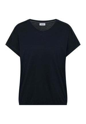 Haut noir pour femme à manches courtes avec encolure ronde, détails subtils sur les coutures des épaules et ourlet élastiqué, étiqueté "CECIL".