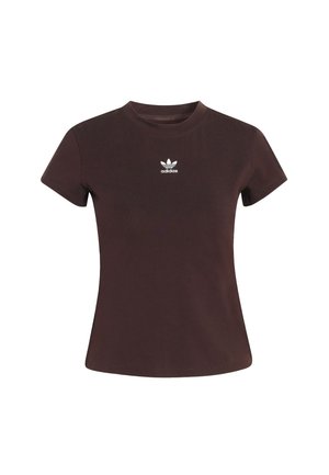 Hnedé tričko s krátkym rukávom vyrobené z bavlny. Na hrudi má biele logo Adidas. Jednoduchý kulatý výstrih a priliehajúci strih.