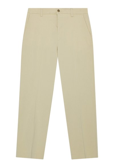 Beige chinos i lättviktig bomull med rak passform, framfickor och en knappstängning i midjan.