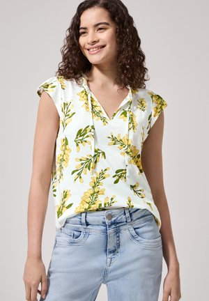 Street One Studio, DROPPED SHOULDER SHIRT MIT SPLIT NECK - Print T-shirt - off white