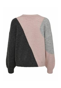 Pull en taille surdimensionnée avec un design en blocs de couleurs en gris, rose et gris clair. Tissu doux, col rond et ourlet côtelé.