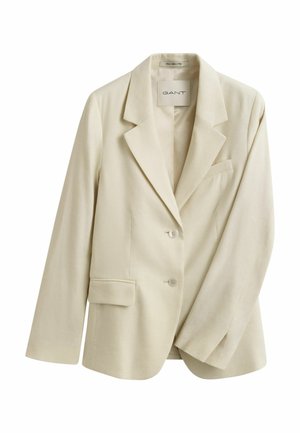 Cremefarbener Damenblazer mit zwei Knöpfen, Revers mit Kerbe, Brusttasche und Klappentasche, hergestellt von GANT.