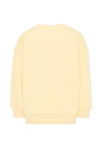 Lichtgele longsleeve sweatshirt met geribbelde manchetten en zoom, van achteren getoond op een witte achtergrond.