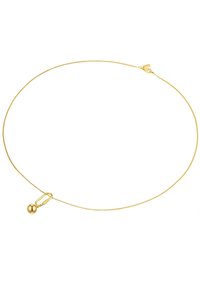 Halsband i guldton med en fin, strukturerad kedja. Har en sfärisk berlock och en låsbeslag som visar en elegant, minimalistisk design.