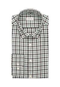 Camicia a quadri con bottoni, caratterizzata da un motivo a scacchi verde, blu navy e bianco. Design con colletto e dettagli ai polsi con due bottoni.