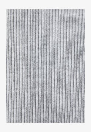 Țesătură tricotată gri cu nervuri verticale, cu dungi alternate de gri deschis și gri închis, creând un aspect texturat. Moale și elastică.