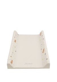 Changing mat with a cream surface, raised sides, and colorful animal patterns, featuring a smooth texture and "Sterntaler" logo.