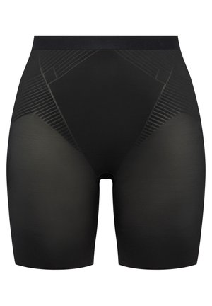 Schwarze Shaping-Shorts aus glattem Stoff mit hoher Taille und geometrischen Texturmuster an den Seiten. Eignen sich hervorragend zum Layering unter Kleidung.