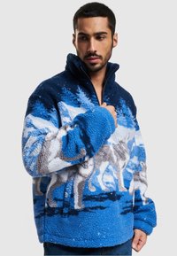 Karl Kani METAL SIGNATURE WOLF TEDDY TROYER - Felpa in pile - navy grey white
