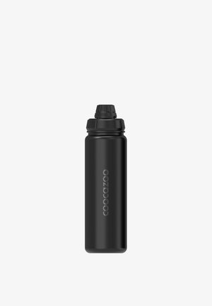 Schwarze wiederverwendbare Wasserflasche mit Schraubverschluss und einem Push-Pull Sportdeckel, mit dem Schriftzug "coocazoo" an der Seite.