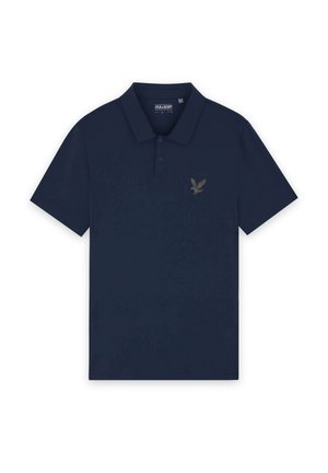 Polo shirt blu navy in cotone, con placket a tre bottoni, maniche corte e logo di un'aquila tonale sul petto.