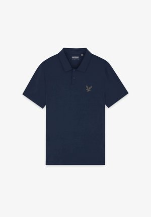 Polo shirt blu navy in cotone, con placket a tre bottoni, maniche corte e logo di un'aquila tonale sul petto.