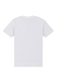 Hvid bomulds t-shirt med rund halsudskæring og korte ærmer. Glat tekstur, ingen synlige mønstre eller grafik på ryggen.