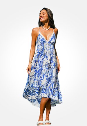 Cupshe, TROPICAL FLORAL PRINT BEACH COVER UP DRESS - Doplnky na pláž - white  blue
