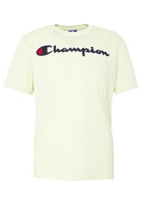 Svetle zelené bavlněné tričko s velkým vyšívaným logem "Champion" v černé a červené barvě na hrudi. Krátké rukávy, standartní střih.