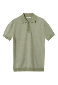 Polo à manches courtes vert clair, avec col côtelé, patte de boutonnage à trois boutons et tissu texturé aux rayures subtiles.