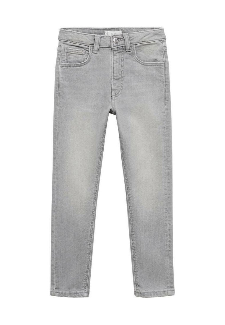 Šedé džínové kalhoty se slim fit střihem, pětikačkovým designem, zipem a knoflíkovým zapínáním. Mají vybledlý vzhled a drobné efektové detaily.