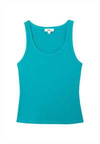 Top de tirantes acanalado en color turquesa, con escote redondeado y tirantes anchos, dispuesto plano sobre un fondo blanco.