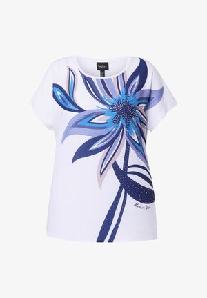 Ulla Popken, RHINESTONE STUDDED FLOWER MOTIF CAP SLEEVE - T-shirt print - snow white