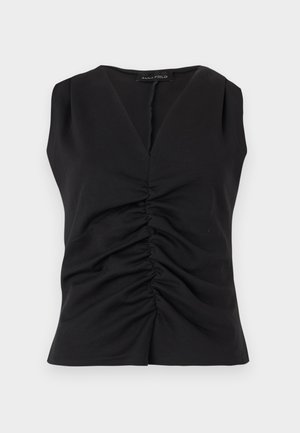 Haut sans manches noir avec encolure en V et détail froncé à l'avant, en tissu lisse, marque Anna Field.