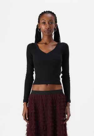 Long-Sleeve V-Neck Top - Ilgarankovis viršutinės dalies drabužis - casual black
