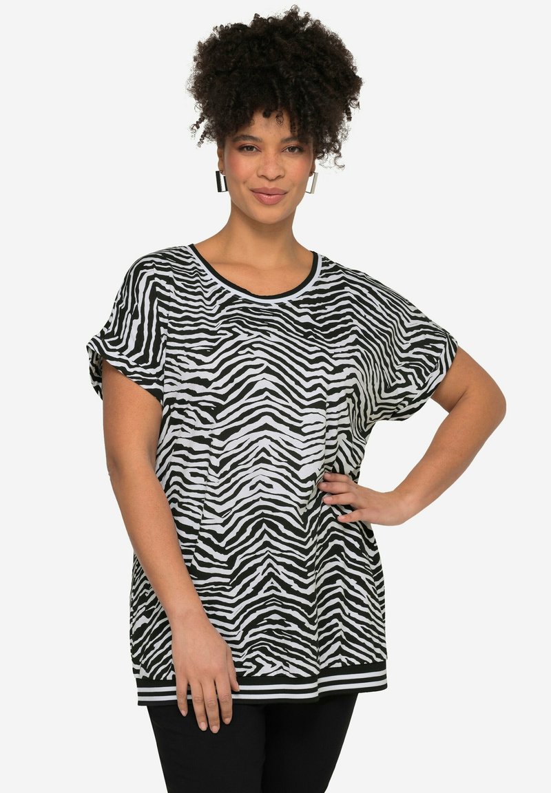 MIAMODA CREW NECK ZEBRA - Triko s potiskem - black