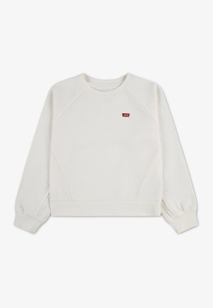 Weißes Sweatshirt mit langen Ärmeln und Rundhalsausschnitt, gerippten Bündchen und Saum, mit einem kleinen roten Levi's-Logo auf der linken Brust.
