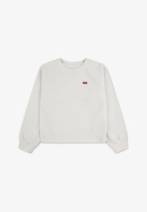 Weißes Sweatshirt mit langen Ärmeln und Rundhalsausschnitt, gerippten Bündchen und Saum, mit einem kleinen roten Levi's-Logo auf der linken Brust.