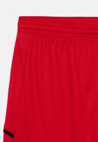 Pantaloni scurți atletici roșii, realizati dintr-un material neted și ușor, cu un panou lateral din plasă și o talie elastică. Accente negre pe tiv.