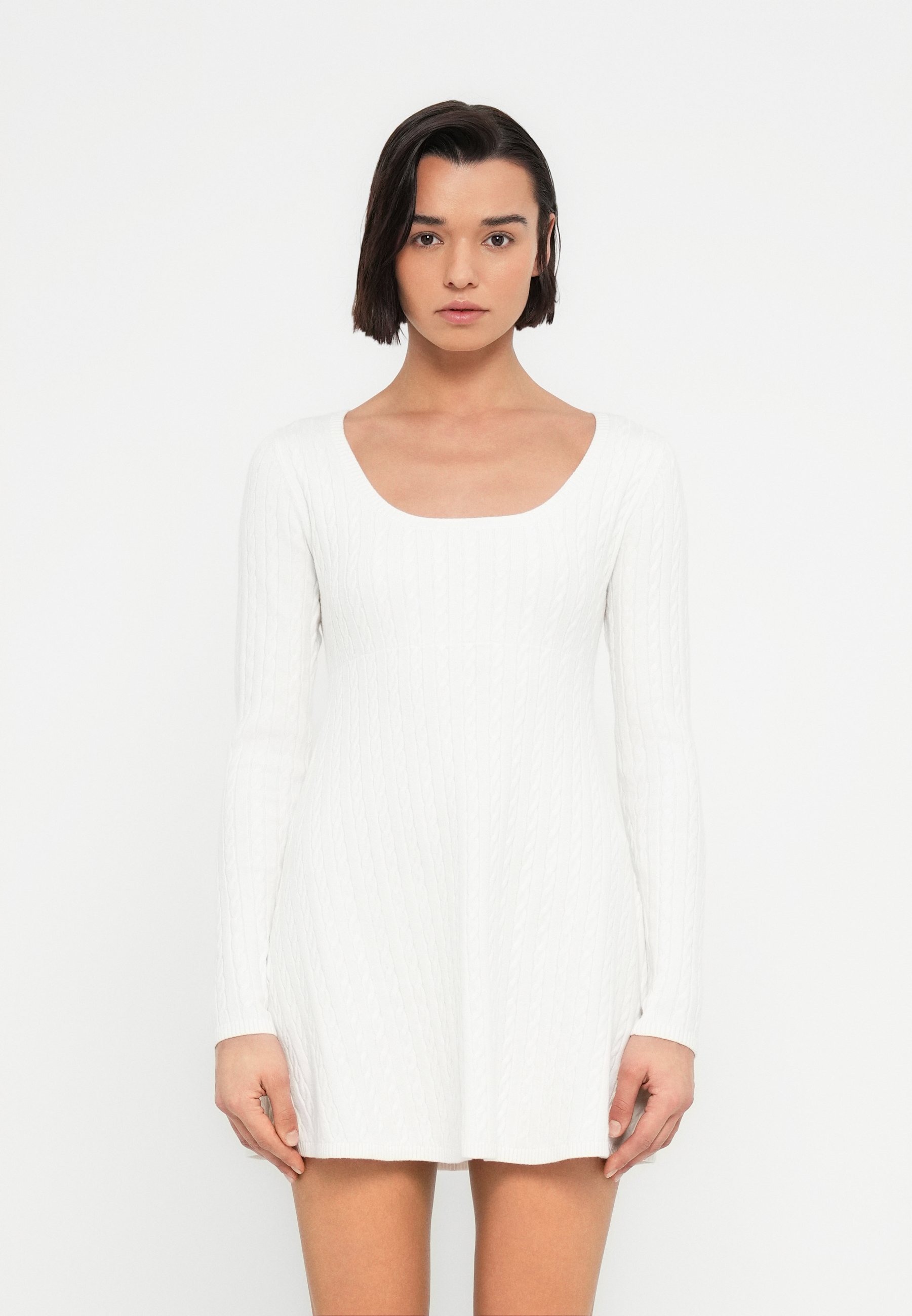 slim fit dress slacks Akira Celine Sweater Midi Dress with Fur Trim