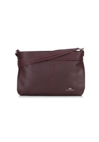 Sac à épaule en cuir bordeaux avec une texture lisse, doté d'une seule sangle ajustable et de subtils détails de couture.