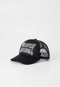 Fekete sapka hálós oldalakkal, elöl irizáló "Von Dutch Originals" felirattal, az oldalon pedig hímzett logóval.