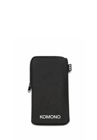 Pochette rectangulaire noire zippée avec un tissu texturé et le logo blanc "KOMONO" centré en bas sur un fond blanc.