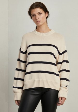 DANIELLA - Stickad tröja - sand/dark chic blue stripe
