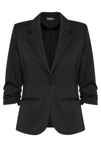 Svart kavaj med en skräddarsydd design, strukturerade slag, rullade ärmar, en enkel knappstängning och två frampockets. Slät material.