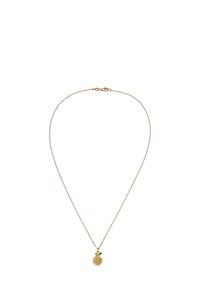 Goldene Halskette mit einer dünnen Kette, die einen runden Anhänger in Form einer Ananas mit gelben und grünen Akzenten ziert.