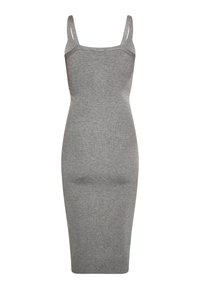 Abito midi grigio a coste con spalline sottili, silhouette aderente e design senza cuciture. Tessuto a maglia con media elasticità per il massimo comfort.