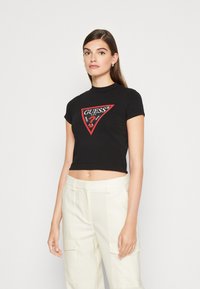 Guess TRIANGLE STRASS  - Triko s potiskem - jet black