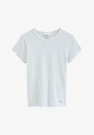 Effen lichtgrijs T-shirt met korte mouwen, ronde halslijn en een klein Marc O’Polo logo aan de onderkant van de voorkant.