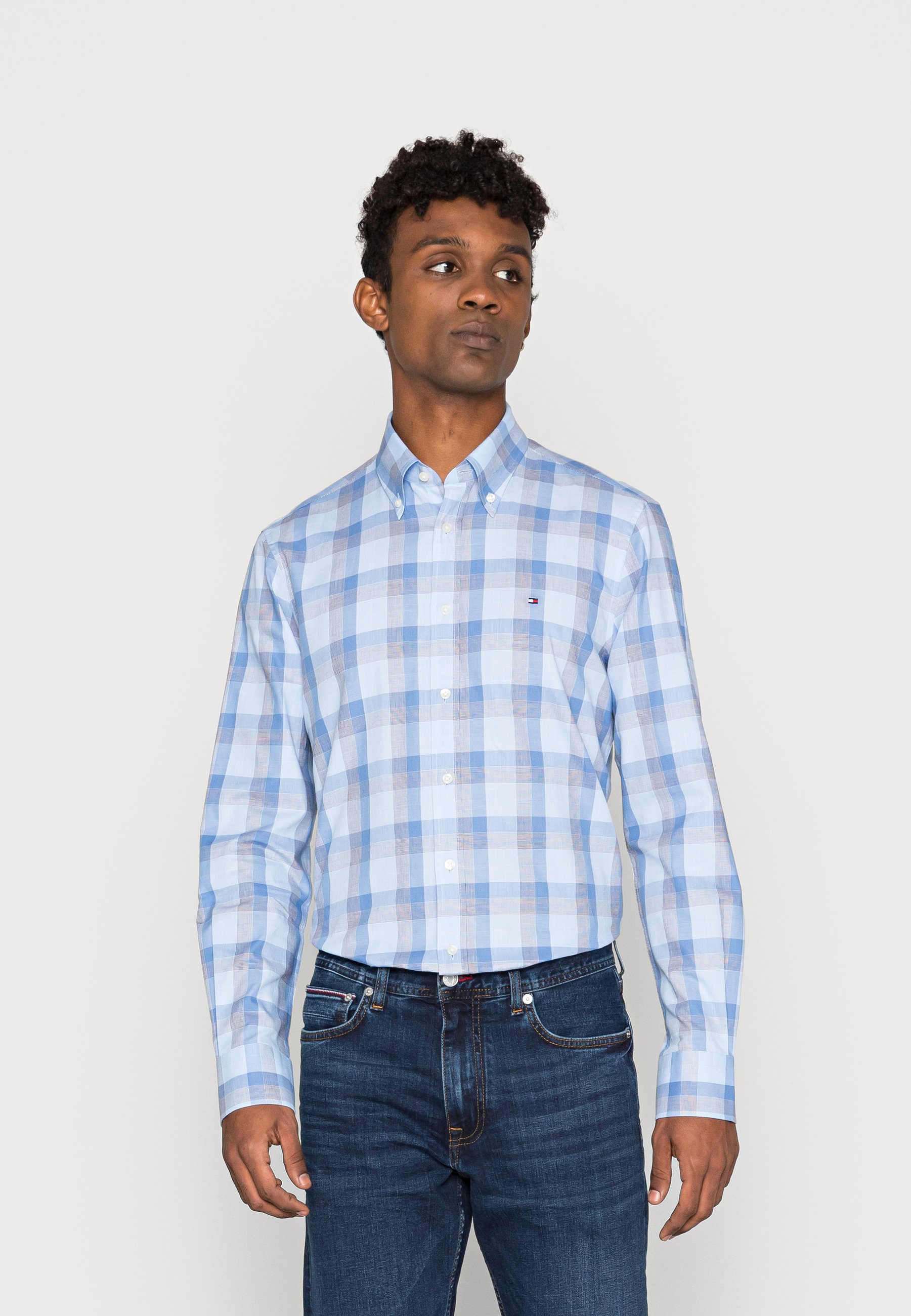 tommy hilfiger blue checkered shirt