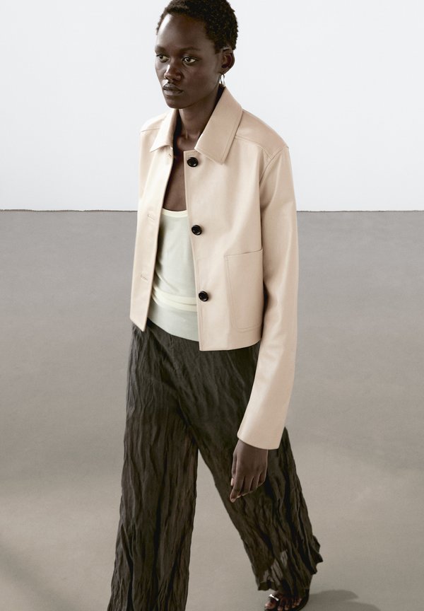 CROPPED - Leather jacket - beige3