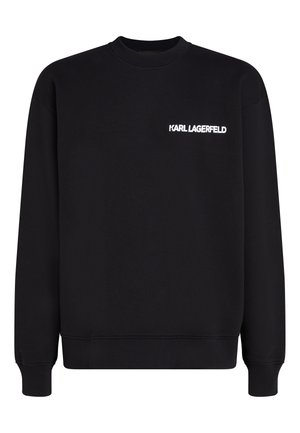 Felpa nera in cotone, con colletto rotondo e polsini a coste. Include il logo bianco "KARL LAGERFELD" sul davanti.