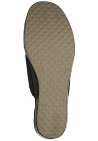 Scarpa nera senza lacci con suola in gomma testurizzata, caratterizzata da un motivo geometrico e da una punta liscia e arrotondata. Taglia stampata di lato.