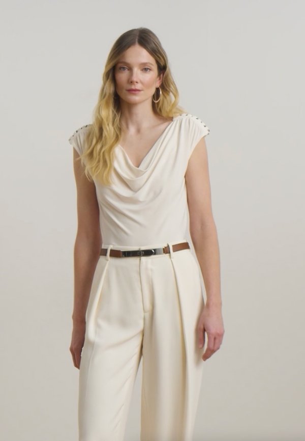 PRIYANNE JERSEY SLEEVELESS COWLNECK TOP - Print T-shirt - mascarpone cream2