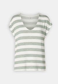 ONLLIRA LIFE V NECK - T-shirt print - chinois green/cloud dancer