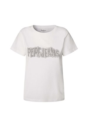 Valge puuvillane t-särk lühikeste varrukatega, millel on hõbedaste nööpide külge õmmeldud "PEPE JEANS" logo rinnal. Ümmargune kaelus ja mugav lõige.